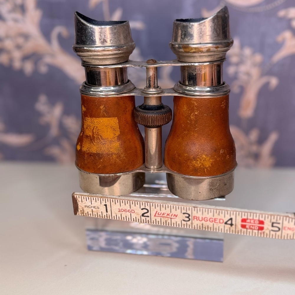 Antique Estate Brown Leather and Metal Opera Binoculars Made in France - Picture 8 of 13